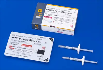 骨粗鬆症治療剤イベニティ 皮下注シリンジとパッケージ